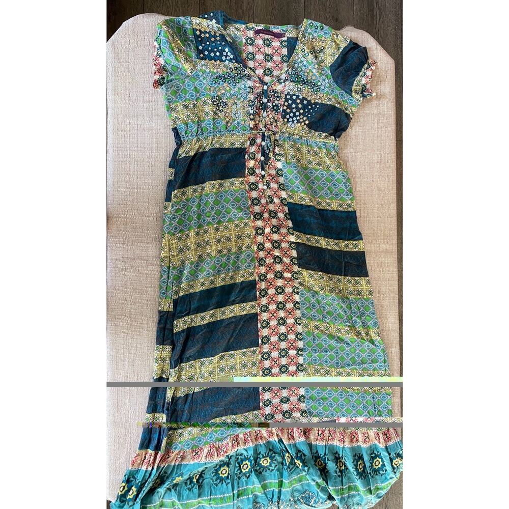 Rapsodia Patchwork Maxi Dress Multicolor Beaded Boho Size M